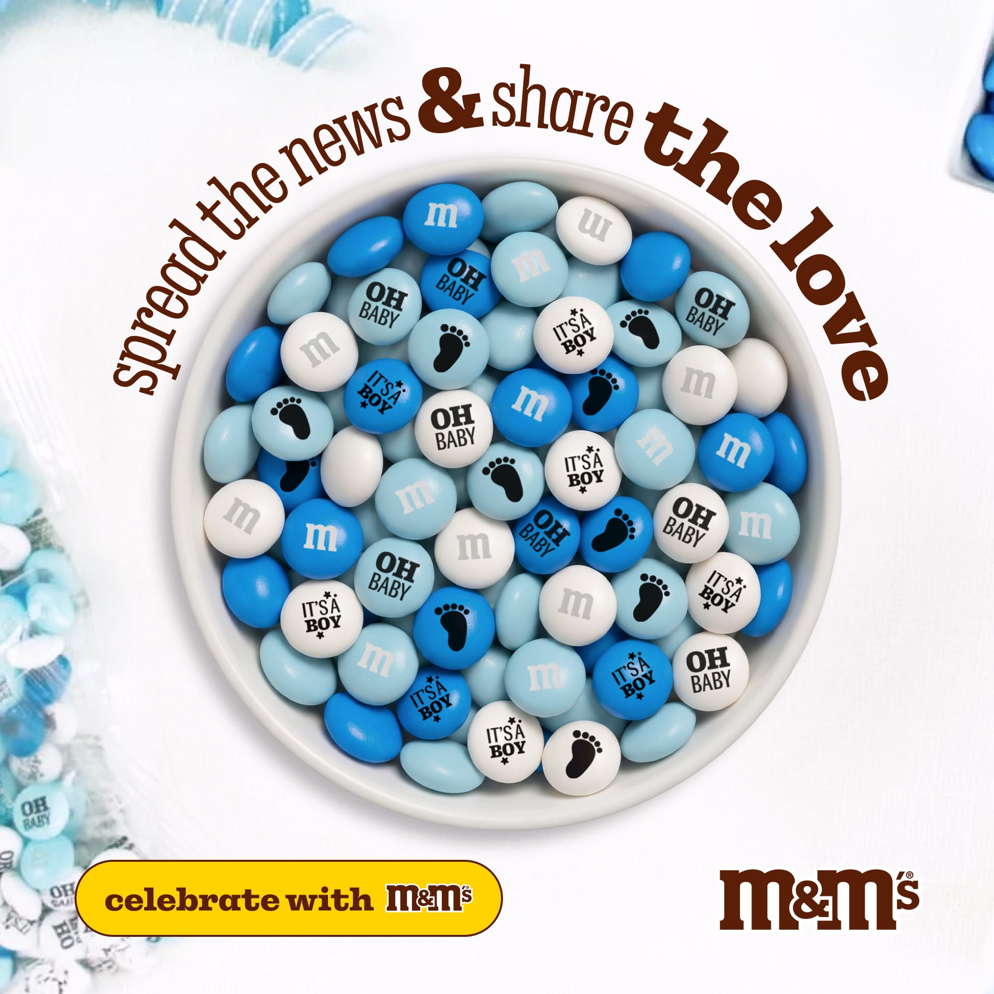 M&M'S It's A Boy Milk Chocolate Candy, Baby Shower or Gender Reveal Candy, 2lb Resealable Bulk Bag