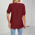thumbnail image 6 of Womens Shirts Blouse Women's Fashion V-neck Solid Colour T-shirt Hollow Bubble Sleeve Loose Top, 6 of 6