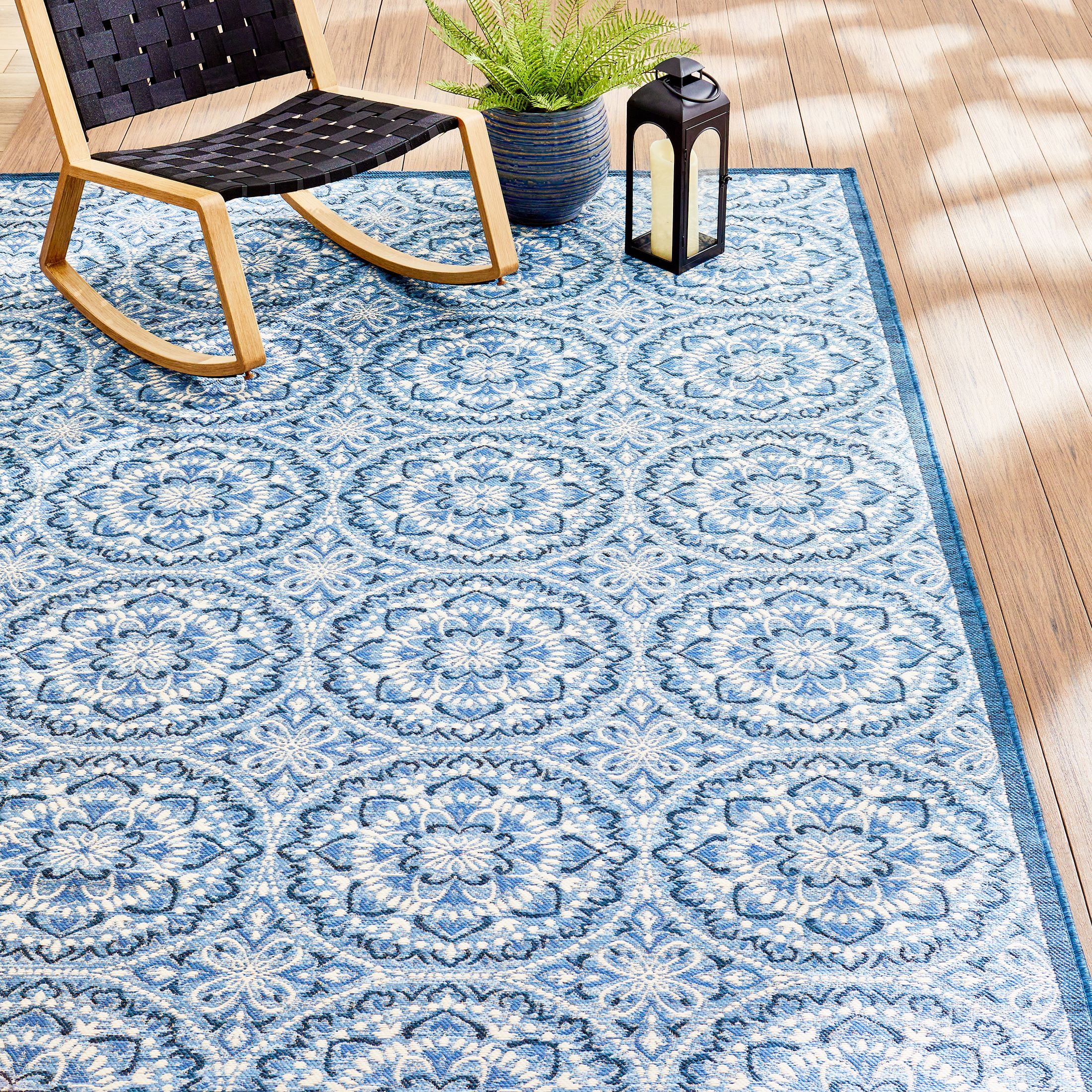 Better Homes & Gardens 7’x10’ Blue Monarch Medallion Outdoor Rug