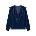 thumbnail image 6 of ClodeEU Women V Neck Ruffle Trim Long Sleeve Velvet Blouse,Casual Elegant Loose Dressy Shirt Dark Blue,Women's Plus XL, 6 of 6