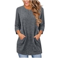 thumbnail image 2 of Horkkom 3/4 Sleeve Sweaters for Women Solid Color Crewneck Pullover Sweaters Casual Loose Sweaters with Pockets L, 2 of 6