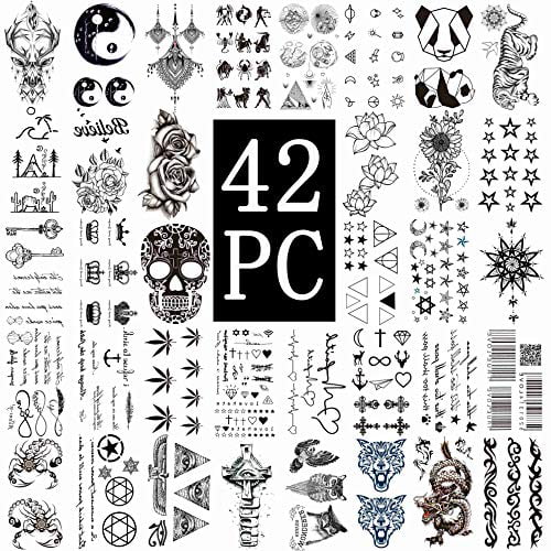 TASROI 42 Sheets Black Large Temporary Tattoos For Men Tribal Maori Tiger  Lion Pray Nun Women Arm Flower Tattoo Temporary Fake Stars Words Letters  Tattoos For Adults Kids Face Chest Neck Tatoo