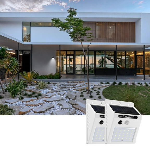 20 LED 320lm Outdoor LED Solar Motion Sensor Lights, Wireless Outdoor Wall Lights, White, 2 Pack
