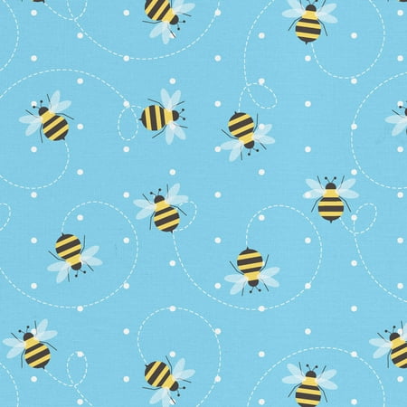 2 Yards 100% Cotton Buzzing Bee, Blue, 44" Wide for Crafts by David Textiles