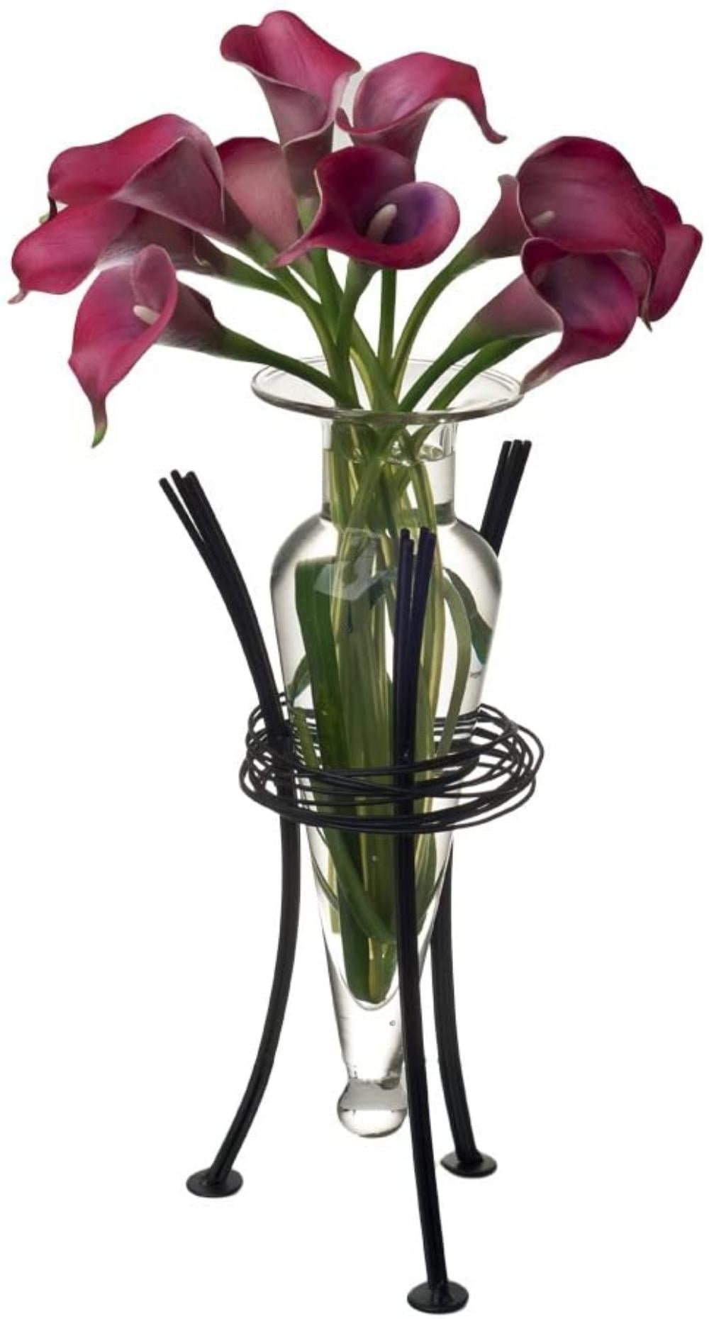 Set of 2 Glass Cylinder Vases on Rustic Iron Stand QB102-2 