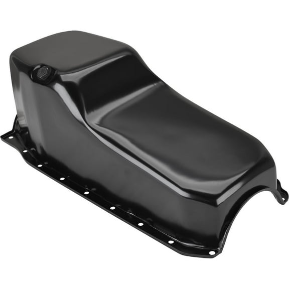 Speedway Motors 1986-2002 SBC Oil Pan, 4 Quart Black Steel Baffled Wet Sump Design for 305 327 350 V8 One-Piece Rear Main Seal Passenger Side Dipstick