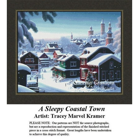Landscape Cross Stitch Pattern | A Sleepy Coastal Town (Pattern Only, You Provide The Floss and Fabric)
