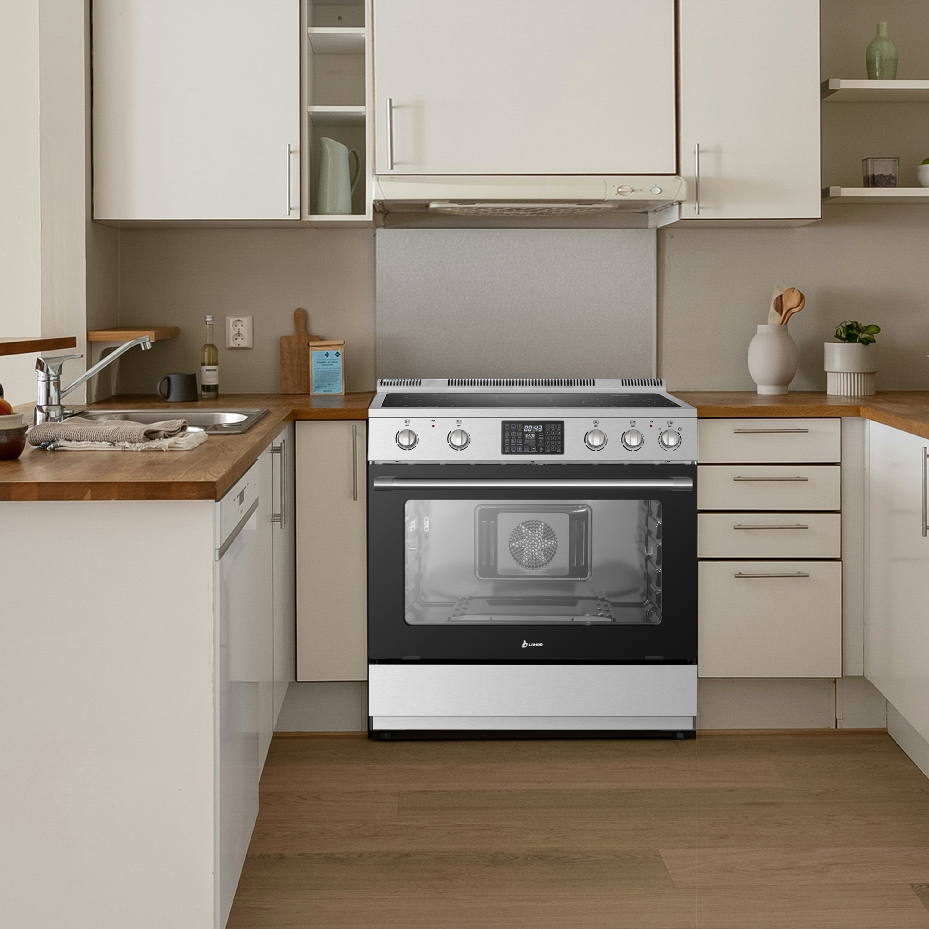 Lanbo 36 inch 5 Burners Air Fry Convection Oven Freestanding Electric Range with Rotisserie and Pizza