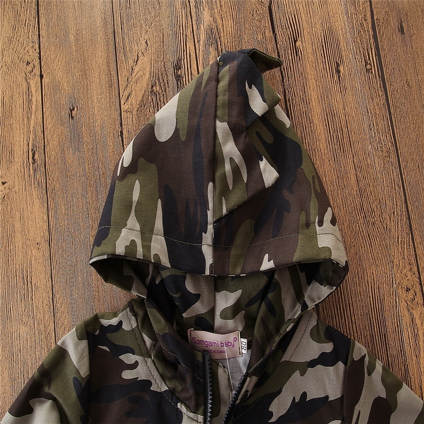 Kids Baby Boys Camouflage Hoodies Dinosaur Zip Hooded Jacket Coat Windbreaker GJ