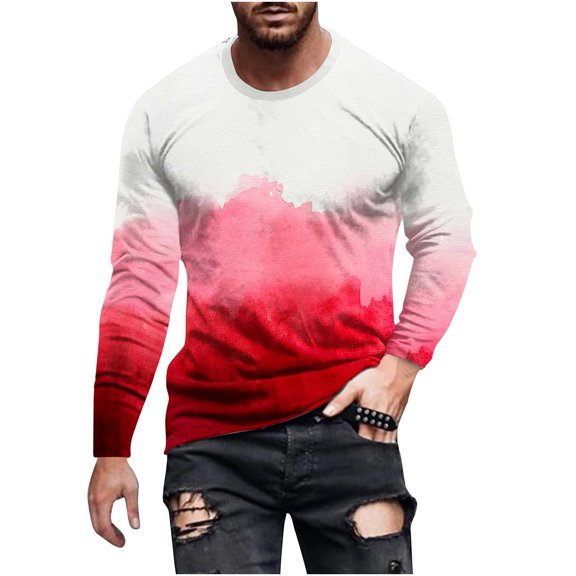 GuangCheng Mens Basic Tops Gradient Color Long Sleeve Round Neck Soft Comfy Shirts for Men
