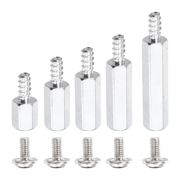 50 Set M3x6/8/10/15/20mm + 6mm Hex Motherboard Standoffs with Screw,Silver Gray