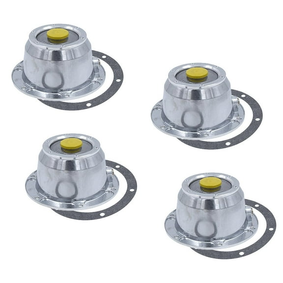 4 Pack 3434195 Aluminum Trailer Hubcaps with Rubber Vent Plug & Gasket - 6 Holes HubCap Set with Side Pipe Plugs for Trailer Axle, Replaces 343-4195 340-4195 180.CR1696 180.10630 1796