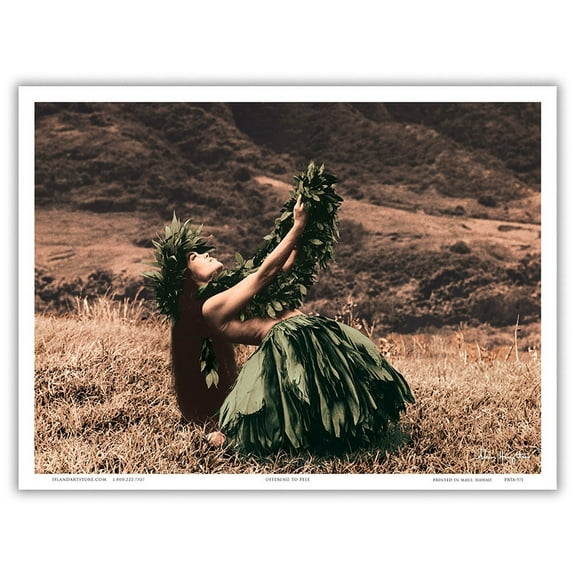 Offering to Pele - Hawaiian Hula Dancer - From an Original Hand Colored Photograph by Alan Houghton - Master Art Print (Unframed) 9in x 12in