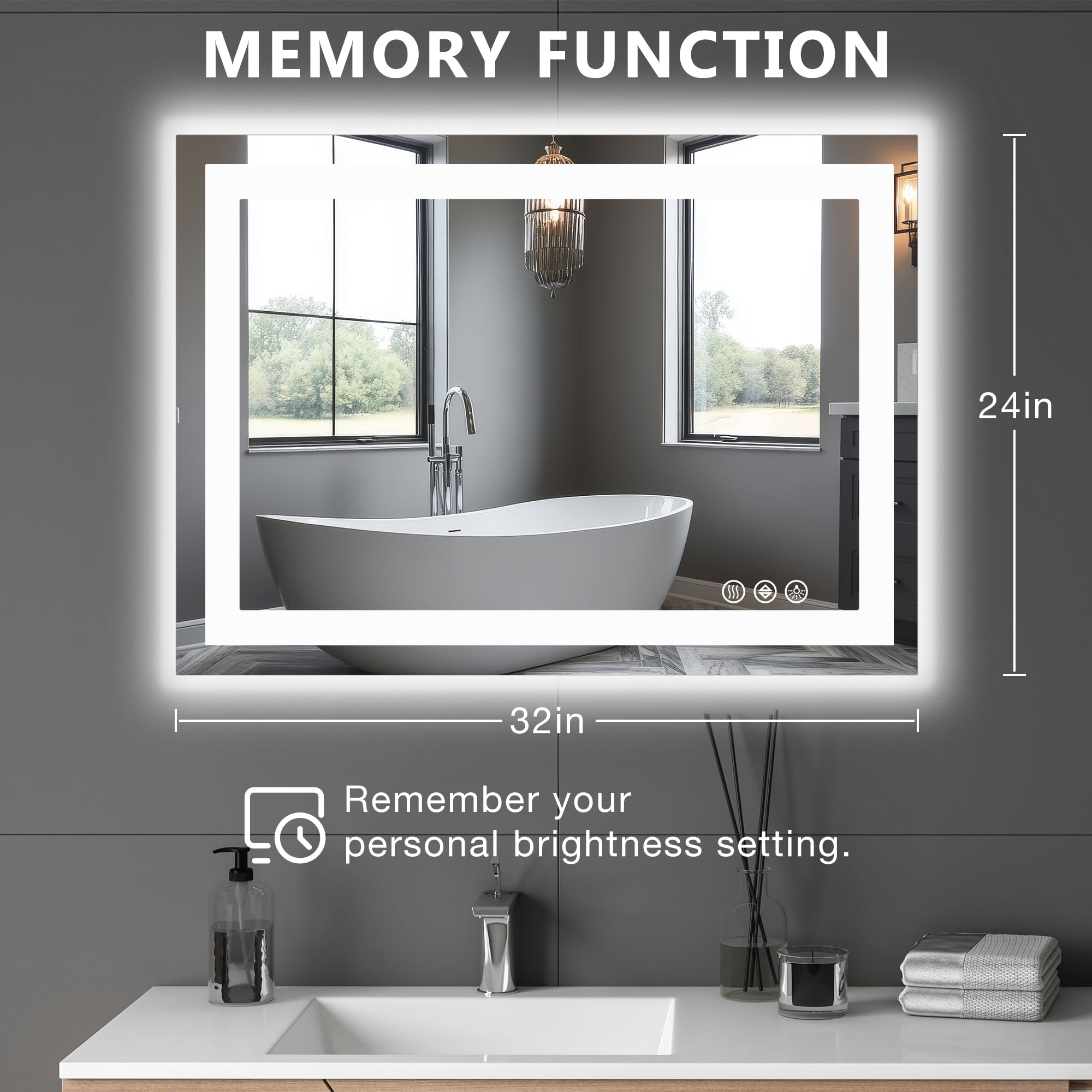 MAYEERTY 24"x32" Anti-fog LED Bathroom Mirror, Wall Mounted Vanity Mirror