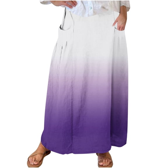 Npasoilc Pleated Midi Skirt for Women High Waistband Elastic Mid Calf Length Half Skirt With Pockets