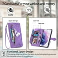 thumbnail image 3 of Compatible for Samsung Galaxy S24 Plus Wallet Case for Women Girls with Card Holder - Retro Embossed Flower Zipper Wallet PU Leather Flip Cover with Detachable Wrist Hand Strap, Purple, 3 of 9