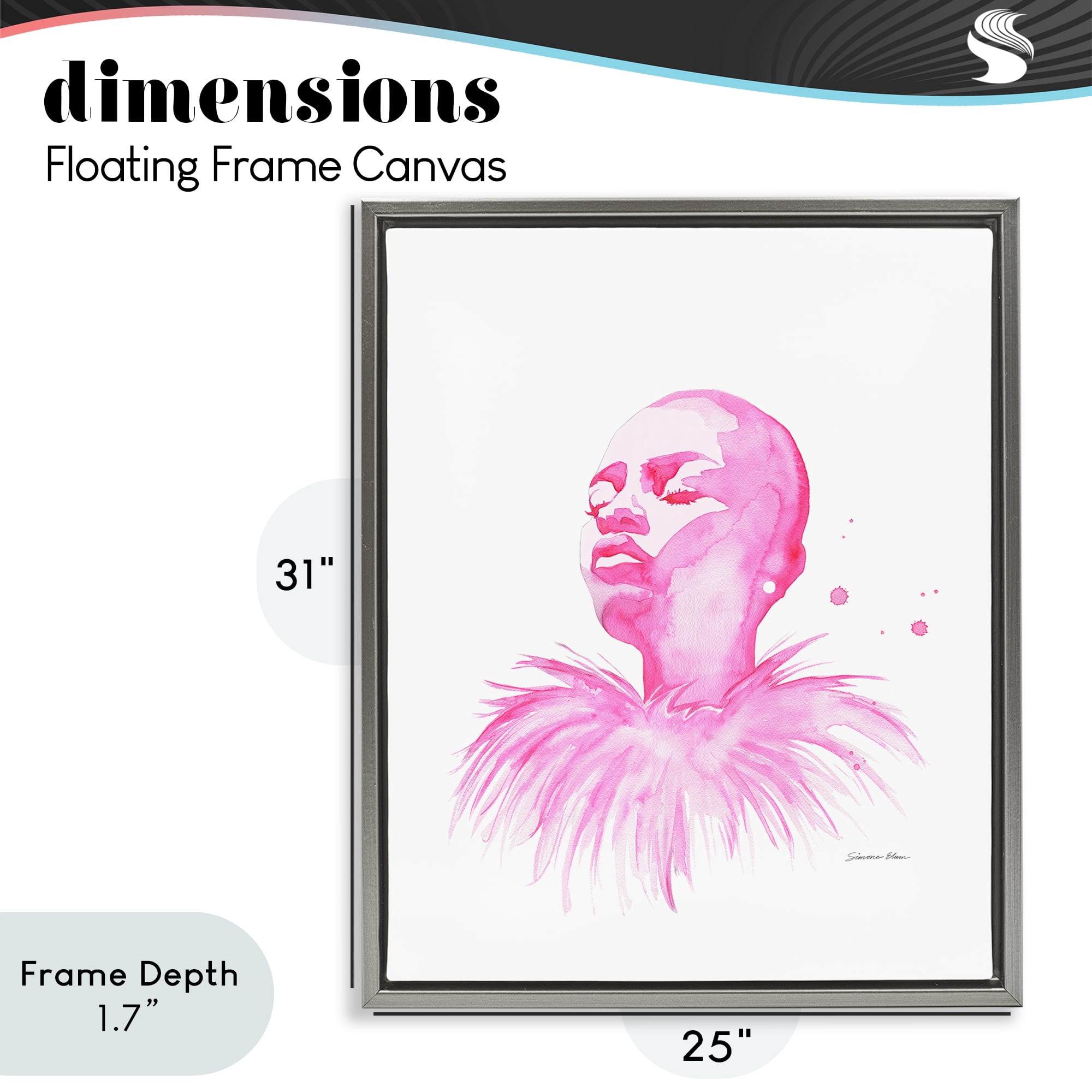 Stupell Industries In A Pink Mood Portrait Gray Framed Floater Canvas Wall Art, design by Simone Elum