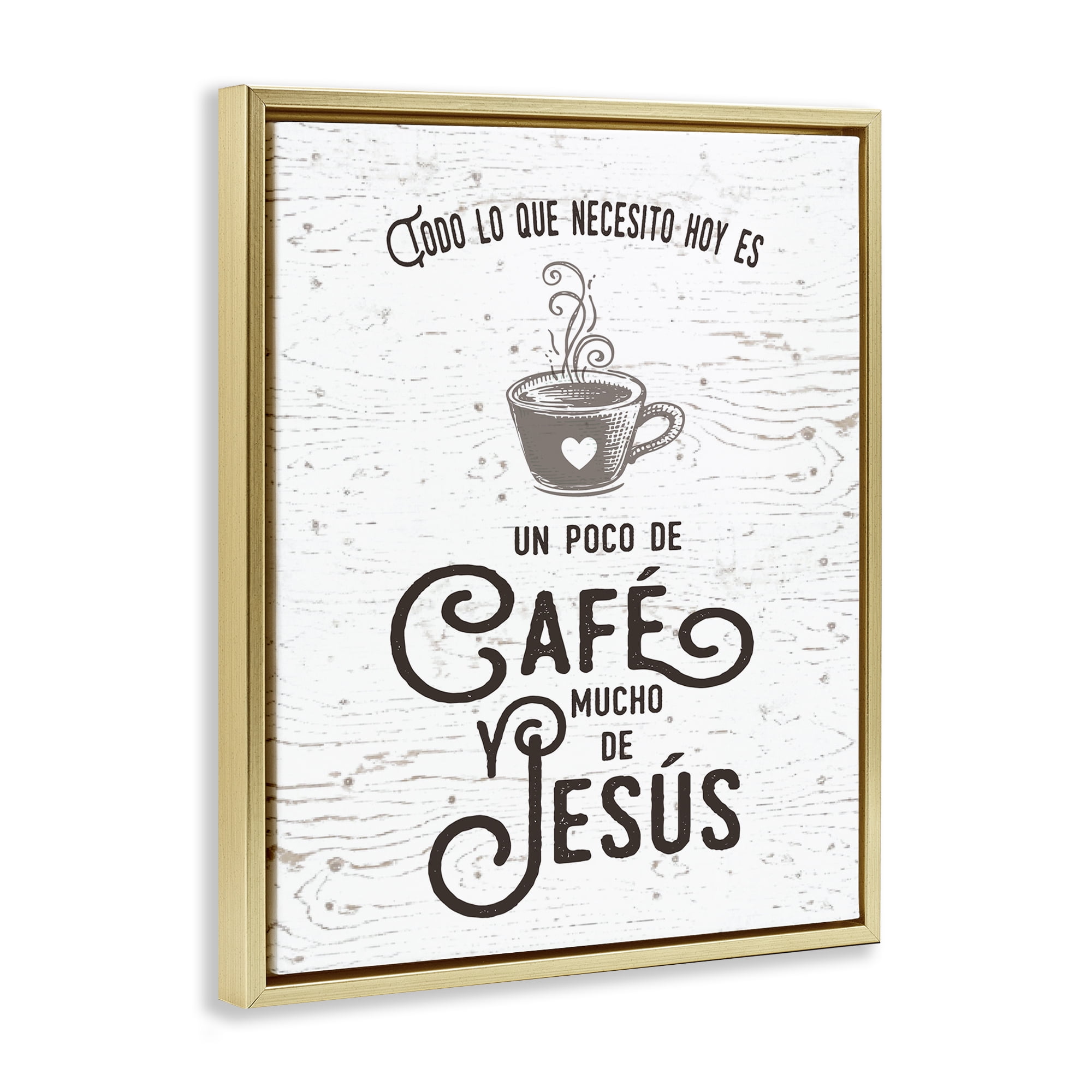 Stupell Industries Café y Jesús Religious Quotes and Sayings Painting Gold Floater Framed Art Print Wall Art, 25 x 31