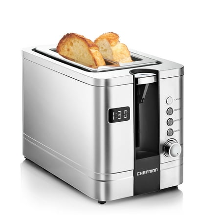 Chefman 2-Slice Digital Pop-Up Toaster  Stainless Steel  Bagel Sized Slots  Removable Crumb Tray