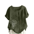 thumbnail image 2 of Vmvidoty Crew Neck Cotton Linen Blouses for Women Dressy Casual Tops Summer Short Sleeve Shirts Fashion Clothes Army Green XXXXXL, 2 of 5