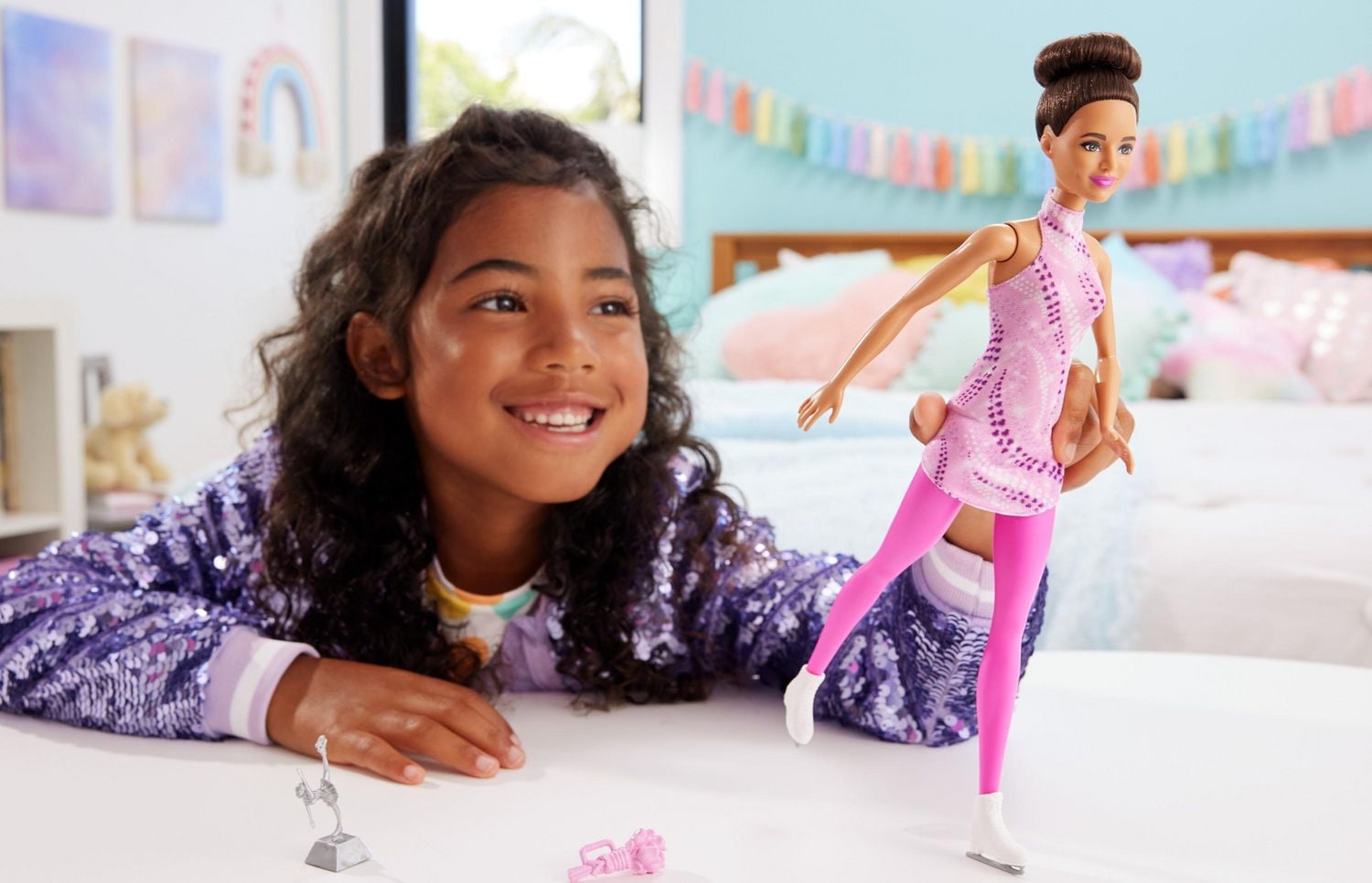 Barbie Careers Figure Skater Doll & Accessories, Brunette in Removable Skate Outfit with Trophy, Ages 3+