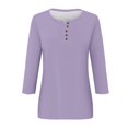 thumbnail image 5 of T-Shirt for Women Women's Fashion Casual Round Neck 3/4 Sleeve Loose Solid Color Button T-Shirt Ladies Top, 5 of 7