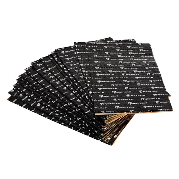 Rockville ROCKMAT 15-25 15.5 Sq Ft 2.5MM 100 MIL Sound Deadening Mat Kit, 14 Virgin Butyl Rubber Sheets with Aluminum Coating and Roller