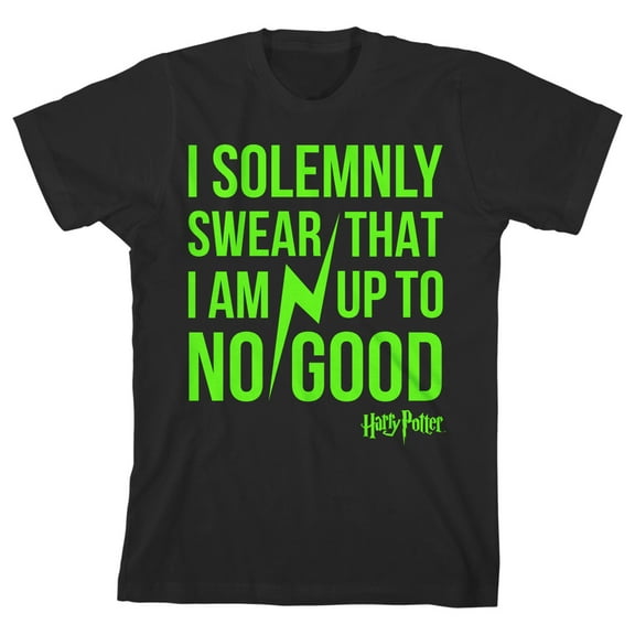 Harry Potter I Solemnly Swear Neon Green Text Boy's Black T-shirt-Medium