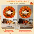 thumbnail image 5 of SLUMLOVE 24in Fall Wreaths for Front Door with Lights, Autumn Wreath with Pumpkins, Pinecones, Maple Leaves & Plaid Bow, Lighted Fall Wreaths for Outdoor Indoor,Halloween,Thanksgiving Harvest Fall De, 5 of 8