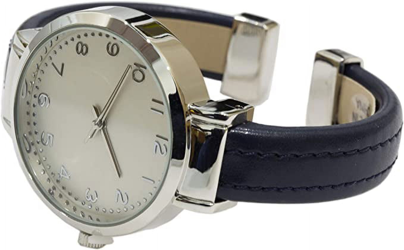 Blekon Collections Japanese Quartz Womens Fashion Leather Bangle Cuff Watch