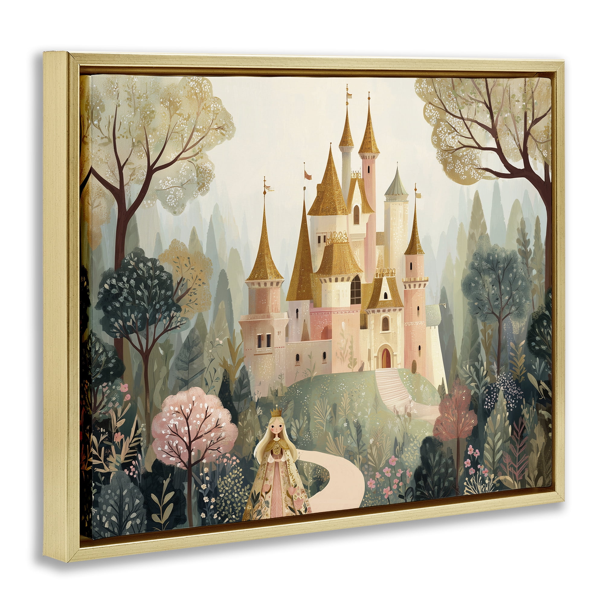 Stupell Industries Whimsical Castle Path Gold Framed Floater Canvas Wall Art, design by Christine Simpson Art