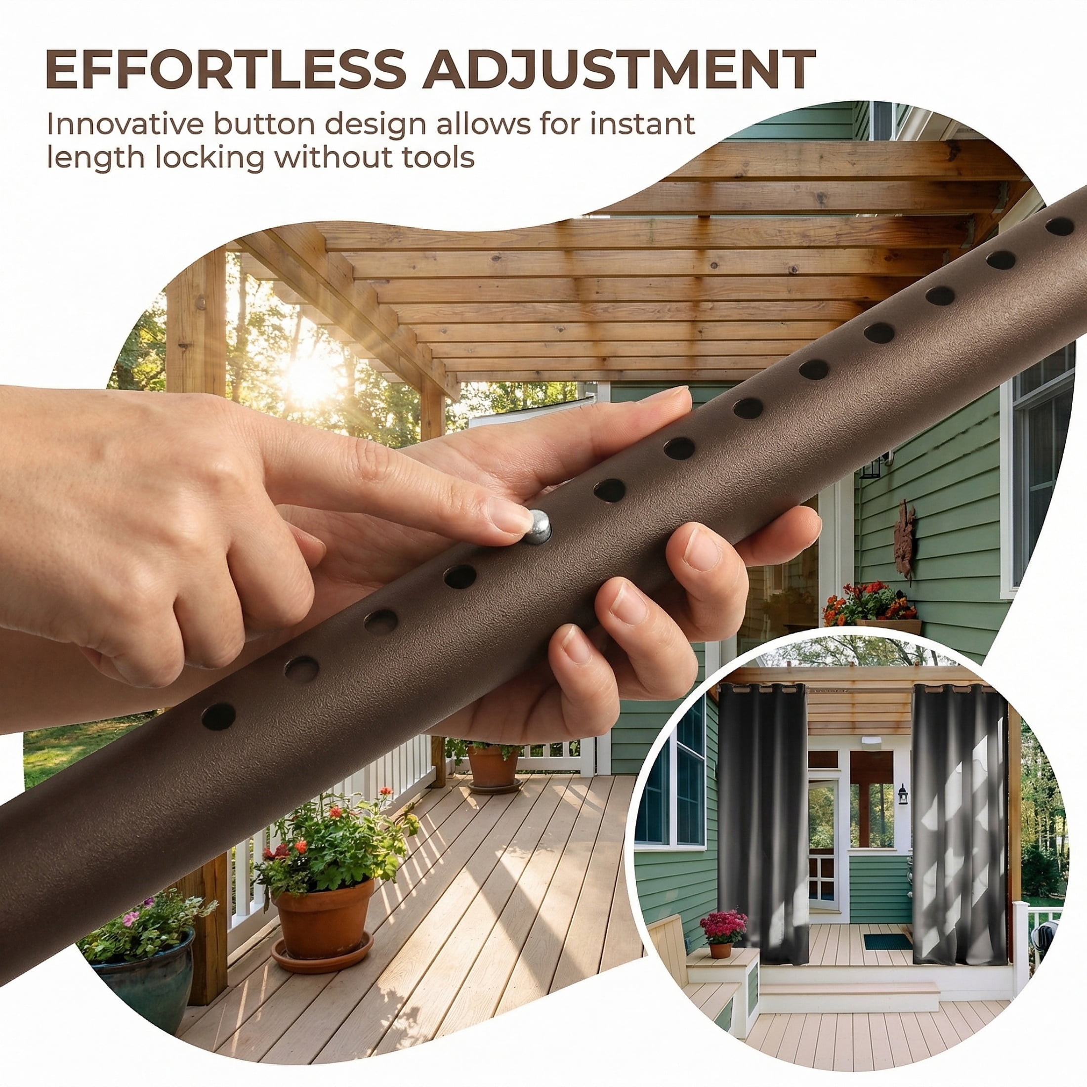 Mxdfafa Brown Heavy Duty Tension Curtain Rod, 43-83in No Drill Rustproof Carbon Steel Adjustable Rod for Bathroom, Closet, Balcony & Room Divider