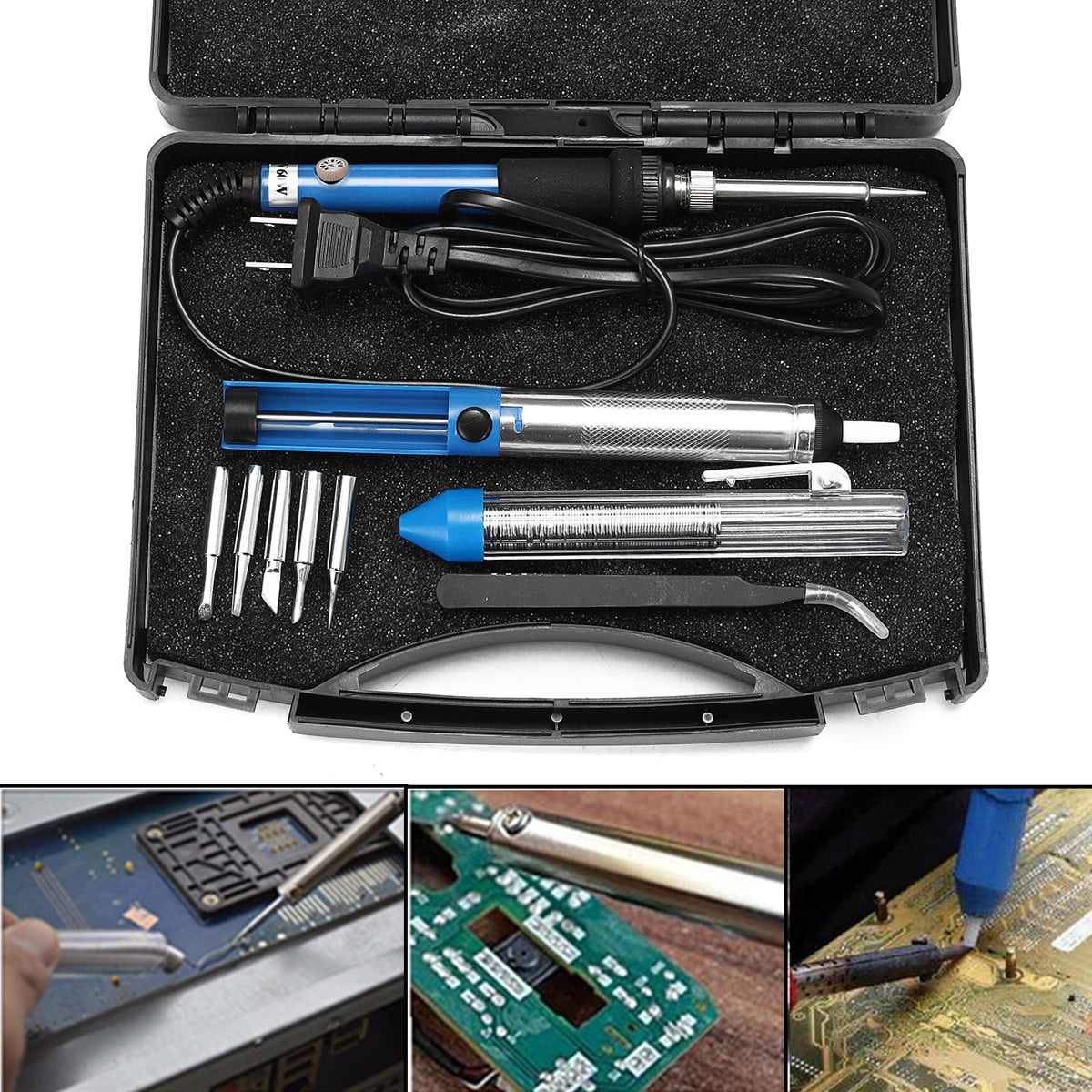 60W 110V Electric Soldering Iron Kit Adjustable Temperature Welding Starter Tool with 5... by