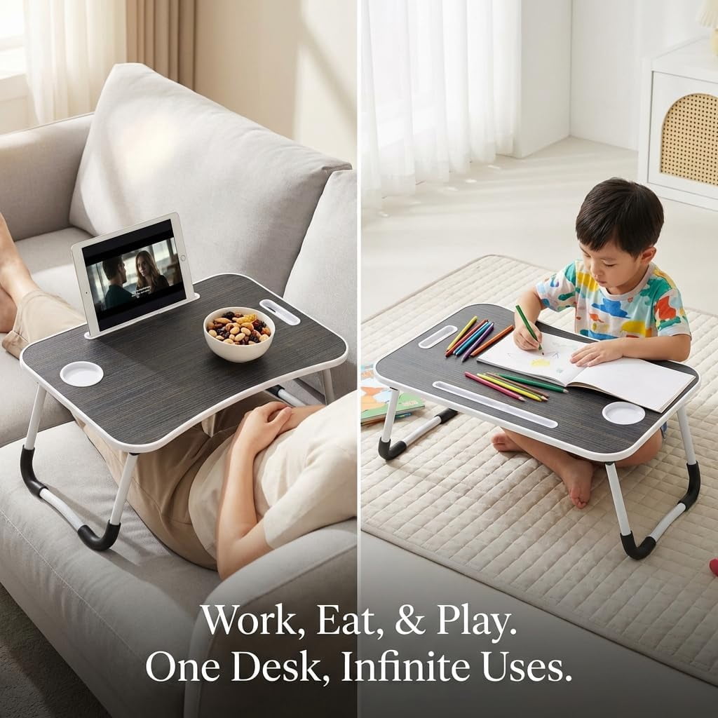 Foldable Lap Desk for Laptop & Writing - 23 inch Bed Tray Table with Cup Holder & Tablet Slot - Portable Notebook Stand for Eating, Sofa, Couch & WFH Students