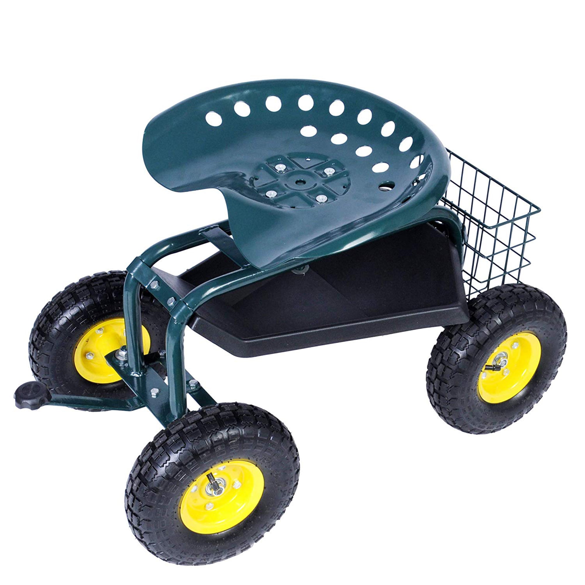Rolling Garden Steerable Tool Cart Scooter with Handle Swivel Seat n Storage 