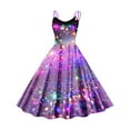 thumbnail image 2 of Viikei Womens Dresses Plus Size Clearance,Women's Bohemian Short Sleeve Dress,Women's Valentine's Day Sparkling Print Cute Retro Strap Dress Purple XXL, 2 of 3