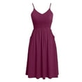 thumbnail image 4 of MIUOWANP Women's Halter Dresses for Summer Solid Color Sexy Sleeveless V-neck Dress Pleated Dress Size M(6)Wine, 4 of 7
