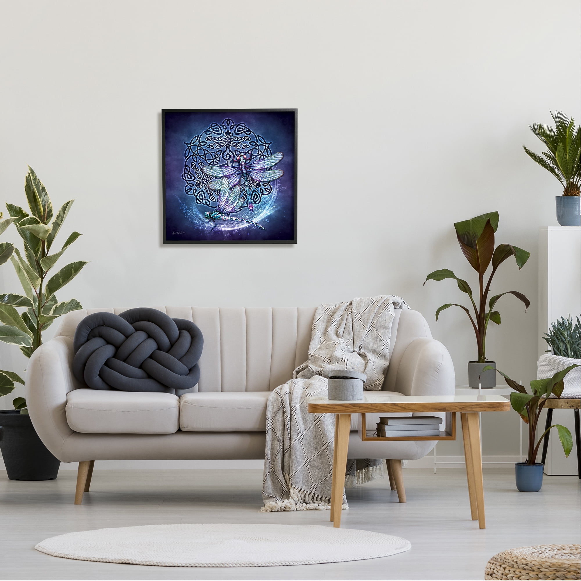 Stupell Industries Dragonfly & Celtic Knot Animals & Insects Painting Black Framed Art Print Wall Art, 24 x 24