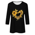 thumbnail image 4 of DDAPJ pyju Sunflower Shirts for Women 3/4 Length Sleeve Crewneck Tops Summer Trendy Casual T-shirt Three Quarter Cute Blouse Black XXXL, 4 of 5
