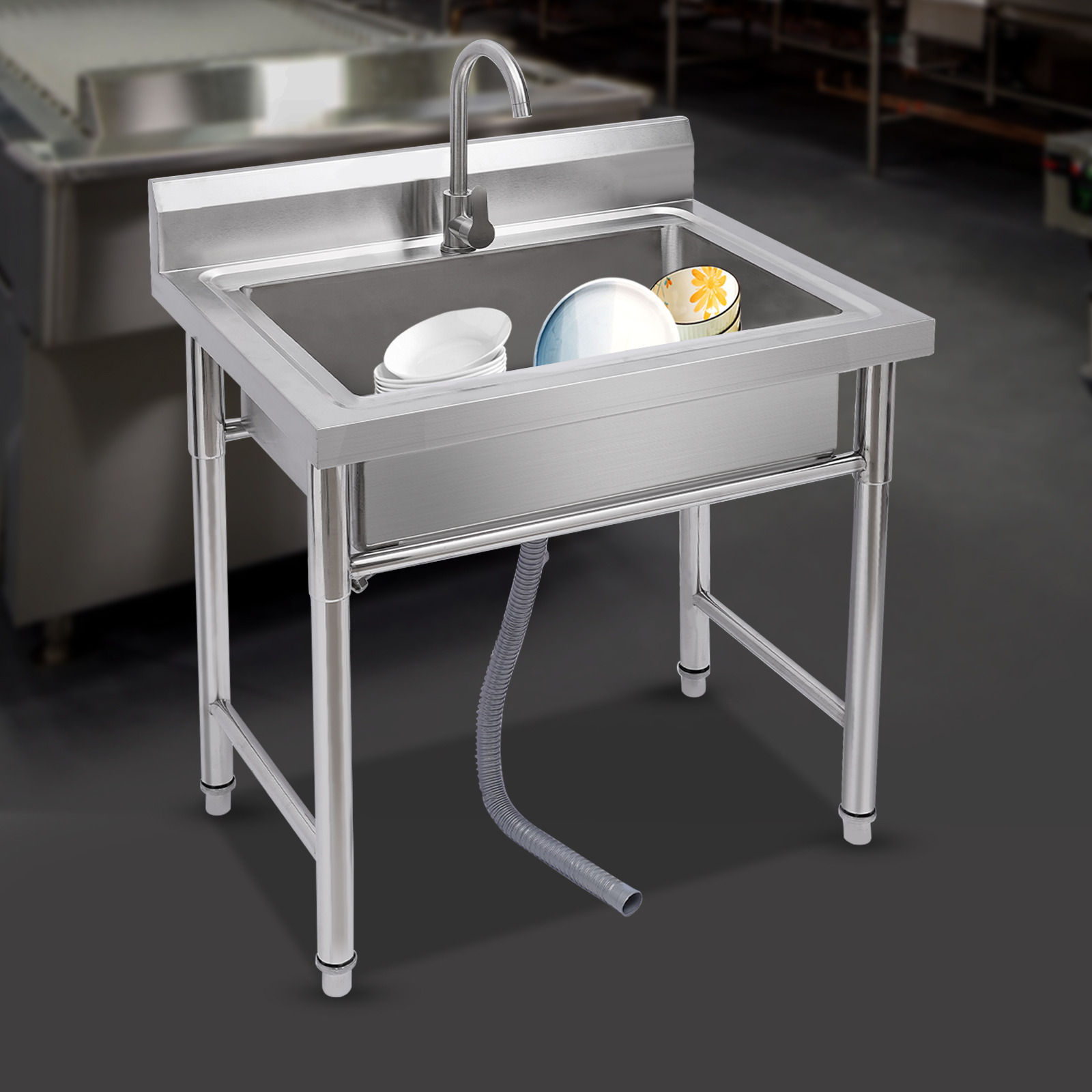 Modern Stainless Steel Utility Sink Single Bowl Free Standing Kitchen Sink Farmhouse for Home, Restaurant