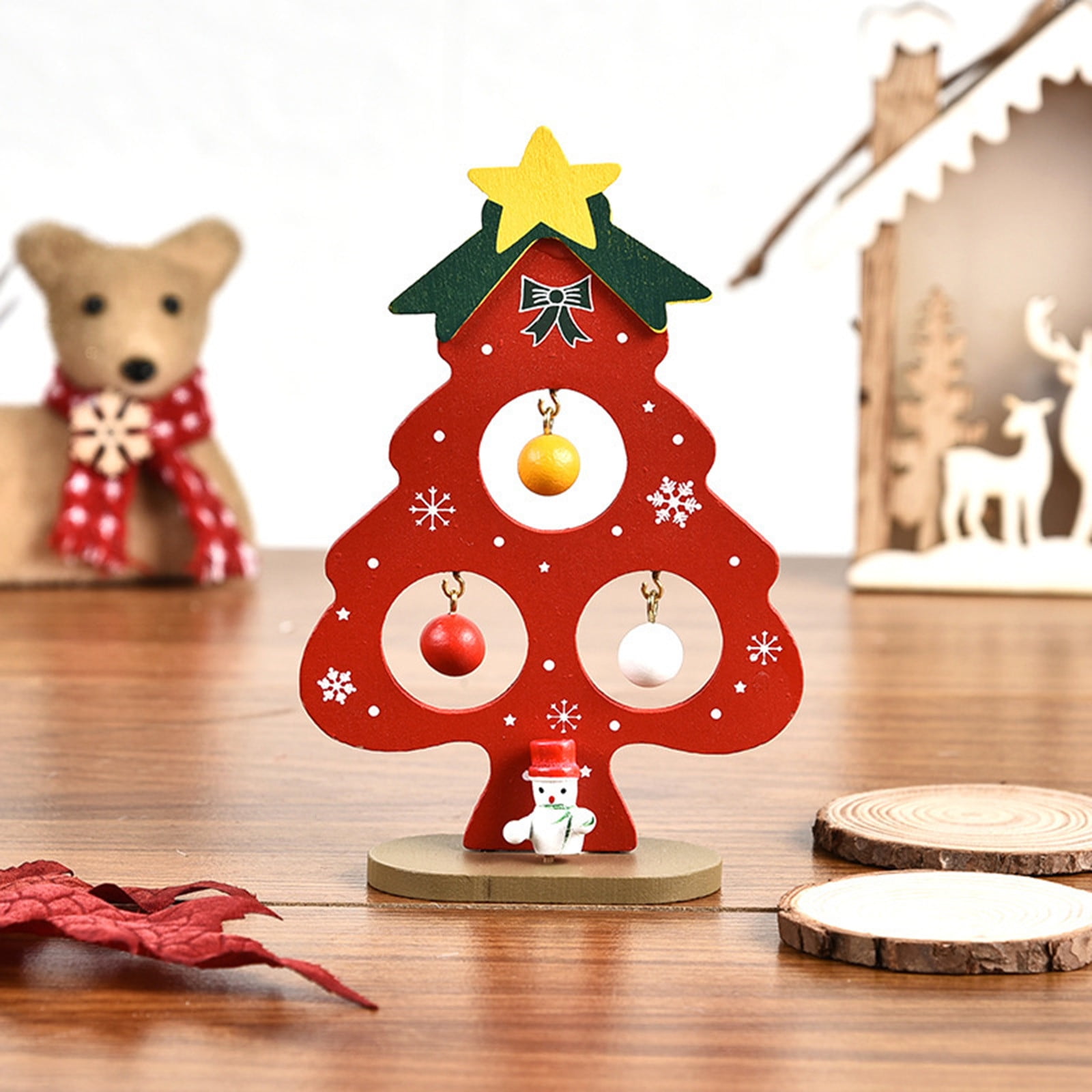 Wooden Small Christmas Tree Ornaments Children's DIY Toys Mini