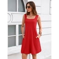 thumbnail image 6 of Women's Summer Square Neck Sleeveless Dress with Pockets, Red Casual A-Line Mini Sundress, Beach Vacation Tank Dress, Size M, 6 of 7