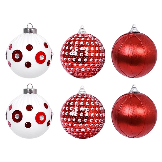 Adornos para árbol de Navidad en pack de 6 | Bolas de espuma envueltas en tela | Decoraciones navideñas elegantes | Colores y estilos variados | Poliuretano y plástico duradero | Bucles fáciles de