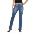 thumbnail image 4 of Forever 21 Women's and Women's Plus Mid Rise Bootcut Denim Pants with Rhinestone and Embroidered Back Pockets, Fitted Stretch Jeans, Vintage Wash Casual Style, Blue, 00-4X, 4 of 6