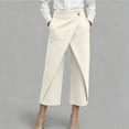 thumbnail image 2 of XPMWRP Women Wrap Overlap High Waist Split Front Wide Leg Cropped Capri Dress Pants Soft Wrinkle Resistant Office Casual Trousers with Pockets Beige M, 2 of 9