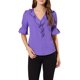 thumbnail image 1 of Blusa de chiffon semitransparente con volantes en el cuello en V y mangas de globo para mujer Inspire Chic, talla XS, color violeta, 1 of 8