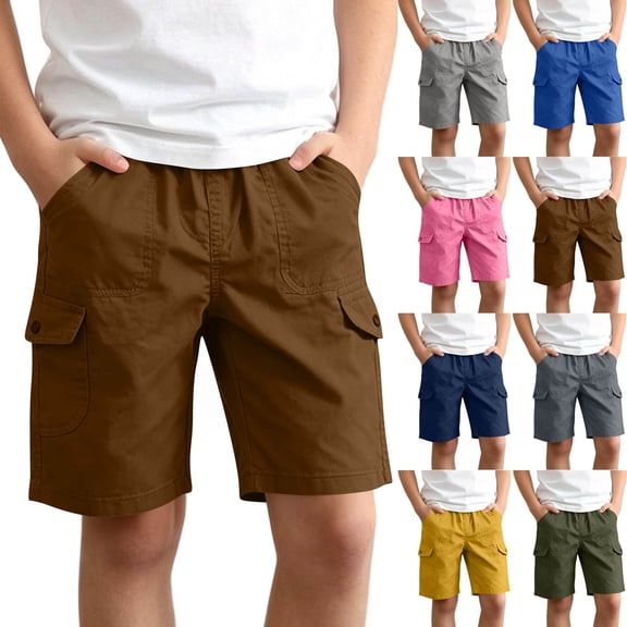 Rvasteizo Boys Solid Pocket Elastic Waist Cargo Crop Shorts Sports Shorts for 3-15 Years
