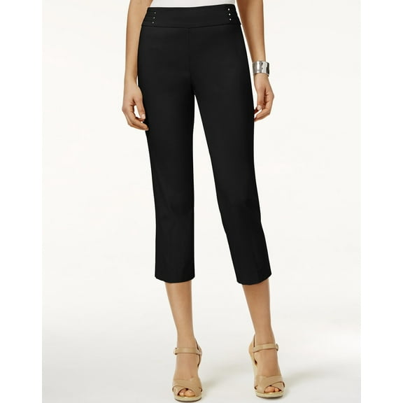 JM Collection Women's Embellished Pull-On Capri Pants Deep Black Size M
