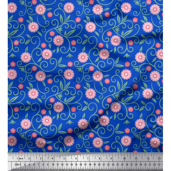Soimoi Rayon Fabric Swirls & Floral Artistic Print Sewing Fabric Yard 42 Inch Wide