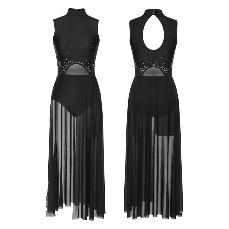 sheer dance dress Aislor Women's Contemporary Dance Costume Sheer Mesh Ballet Lyrical Dress Dancewear Black M